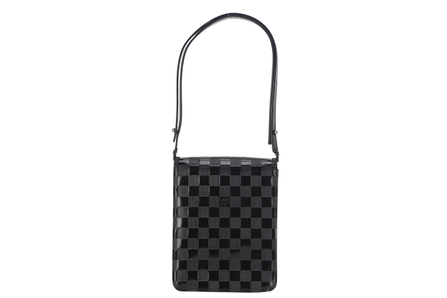 LOUIS VUITTON M92129 CABARET CLUB HANDBAG DAMIER VERNIS SILVER HARDWARE WITH DUST COVER