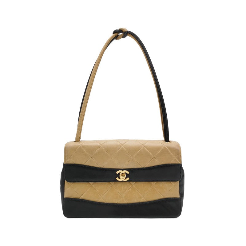Chanel Matelasse 2.55 Bi-color Lambskin Black Beige Leather Shoulder Bag
