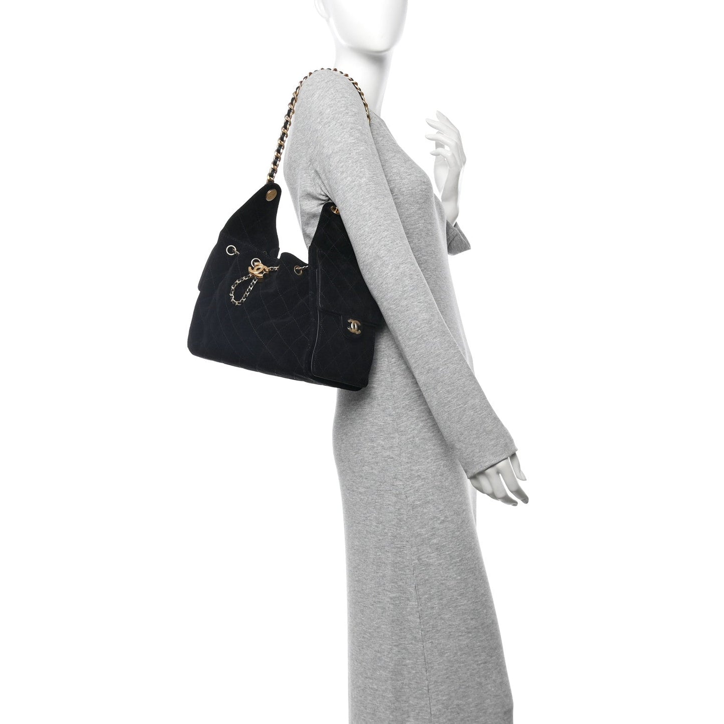 Chanel Suede Quilted Small 25 Handbag Black