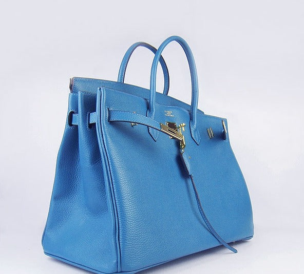 Hermes Luxury Birkin Cm Togo Handbags Golden Leather Blue Travel Bag