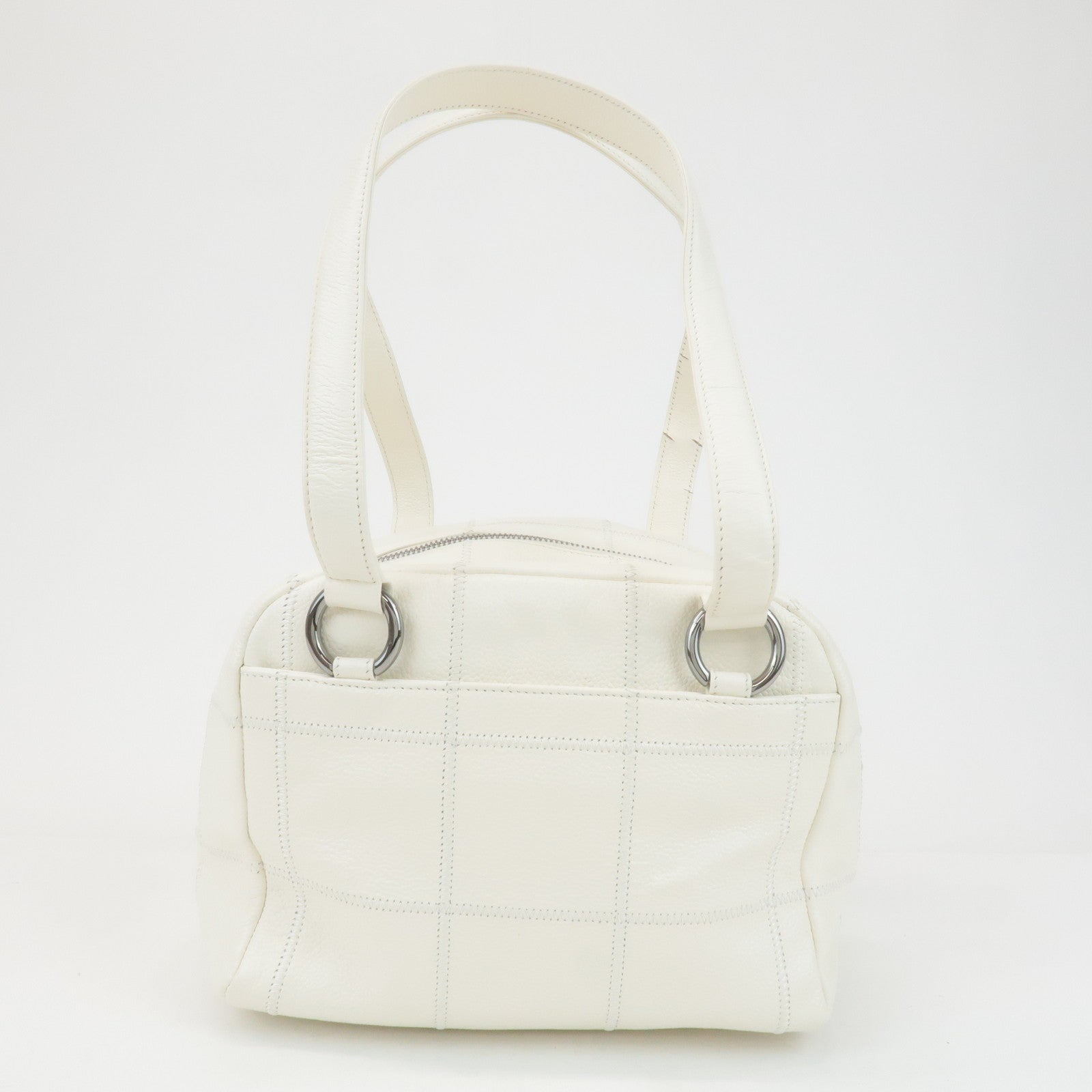 CHANEL Chocolate Bar Caviar Skin Mini Boston Hand Bag White