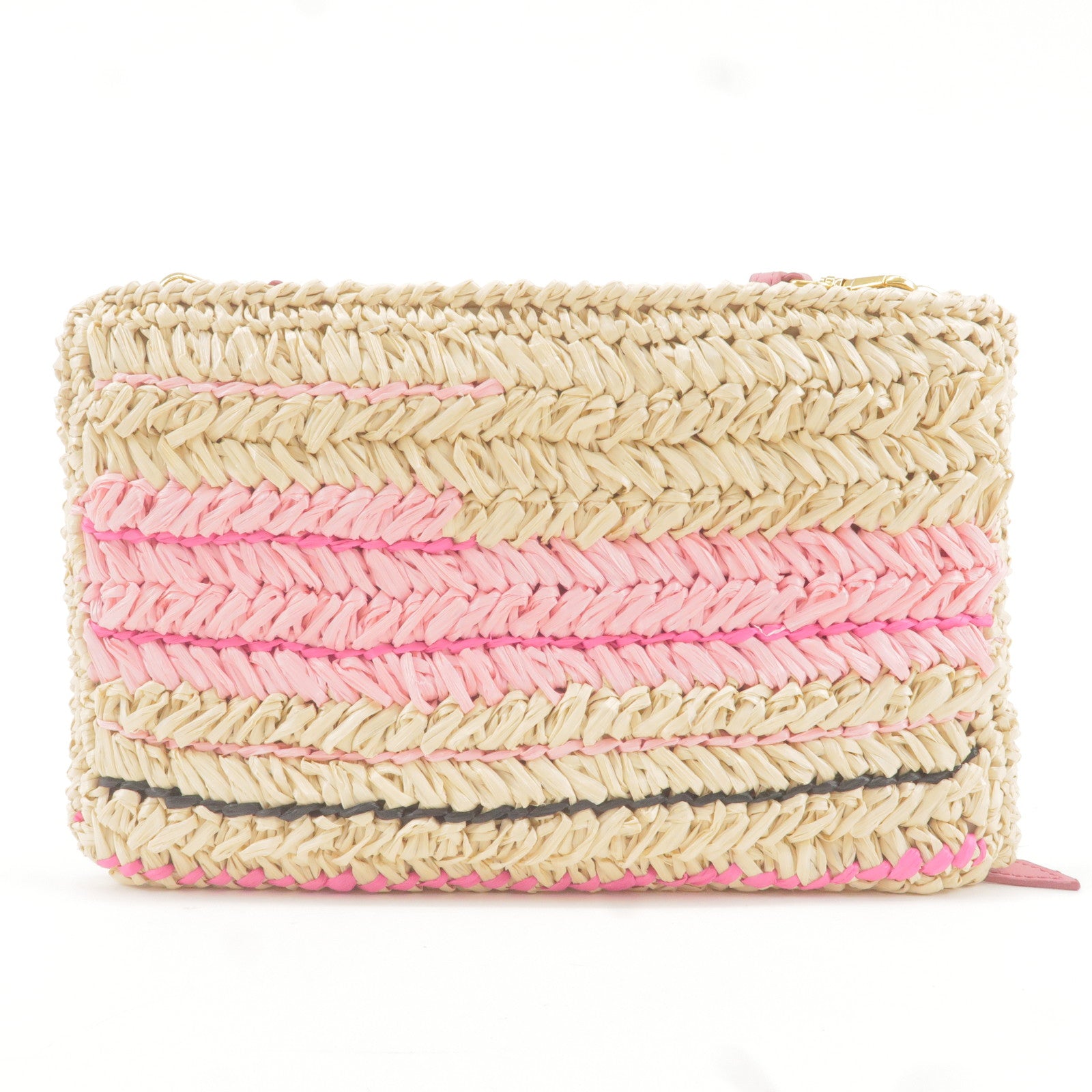 Prada Prada Raffia Tricot Leather Shoulder Bag Beige Pink
