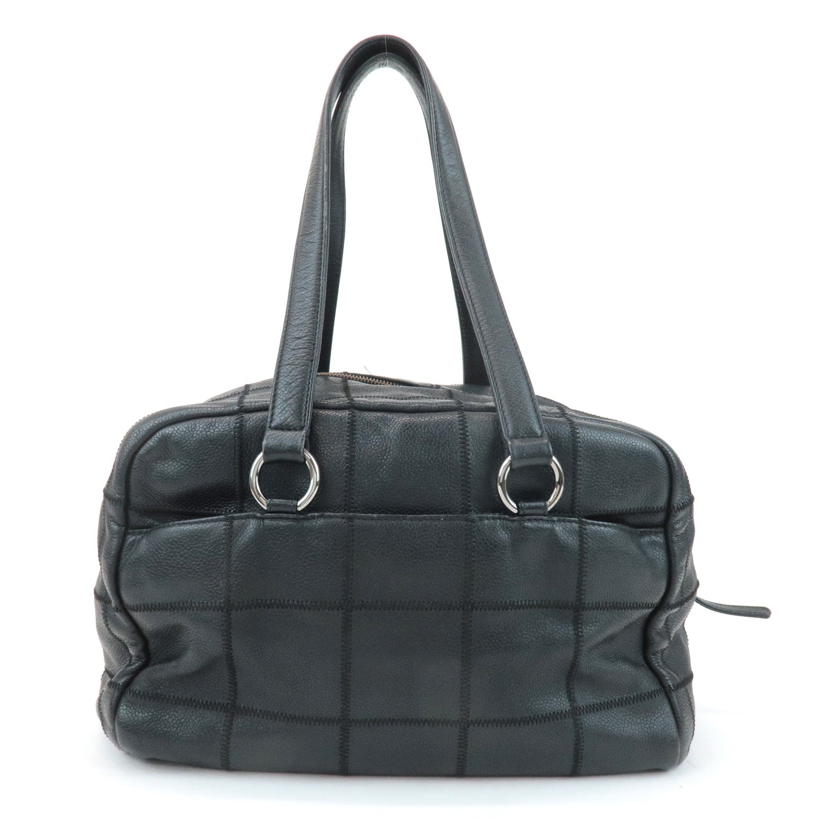 CHANEL Chocolate Bar Caviar Skin Mini Boston Bag Black A26135