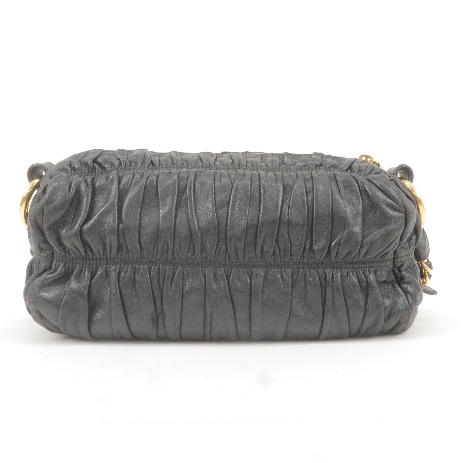 Prada Prada Leather Chain Gather Shoulder Bag Nero Black