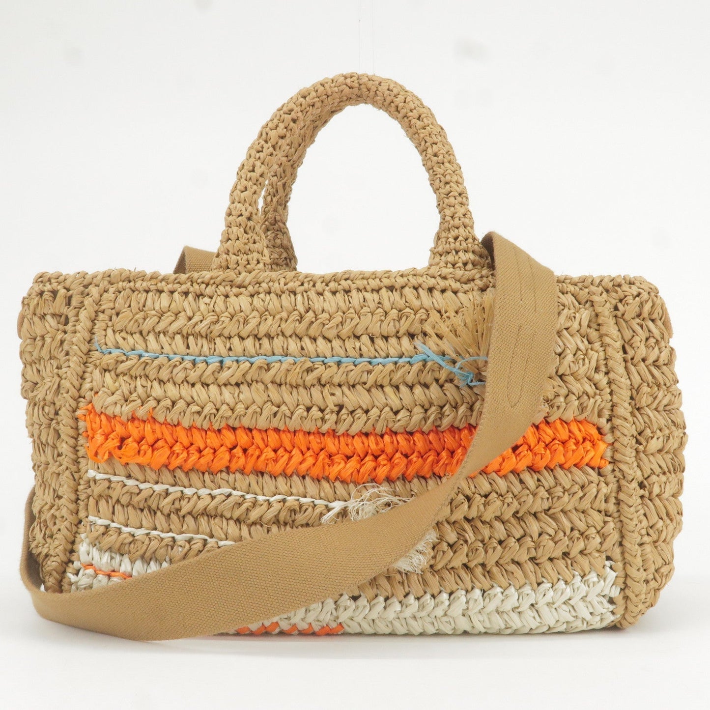 Prada Prada Raffia Tricot Canapa 2Way Basket Bag Hand Travel Bag