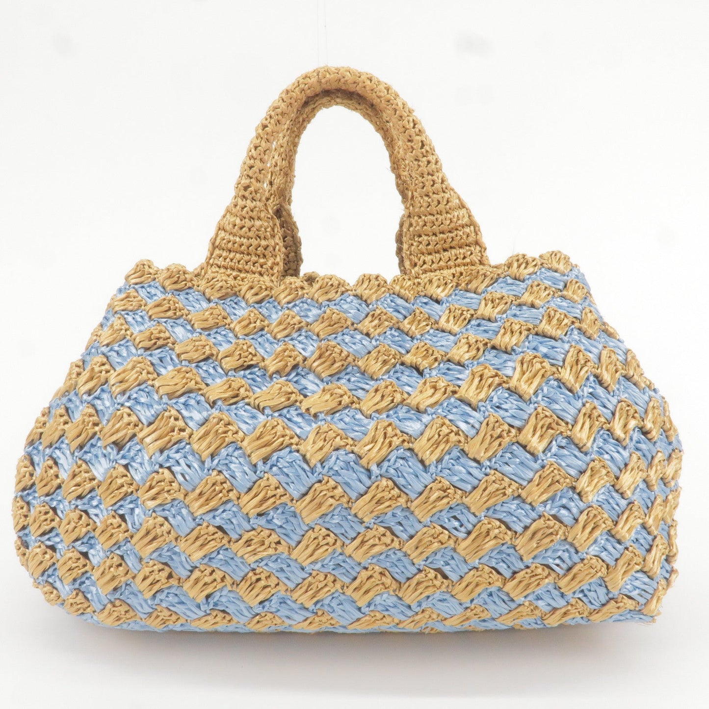 Prada Prada Raffia Crochet Canapa Tote Bag Blue Beige