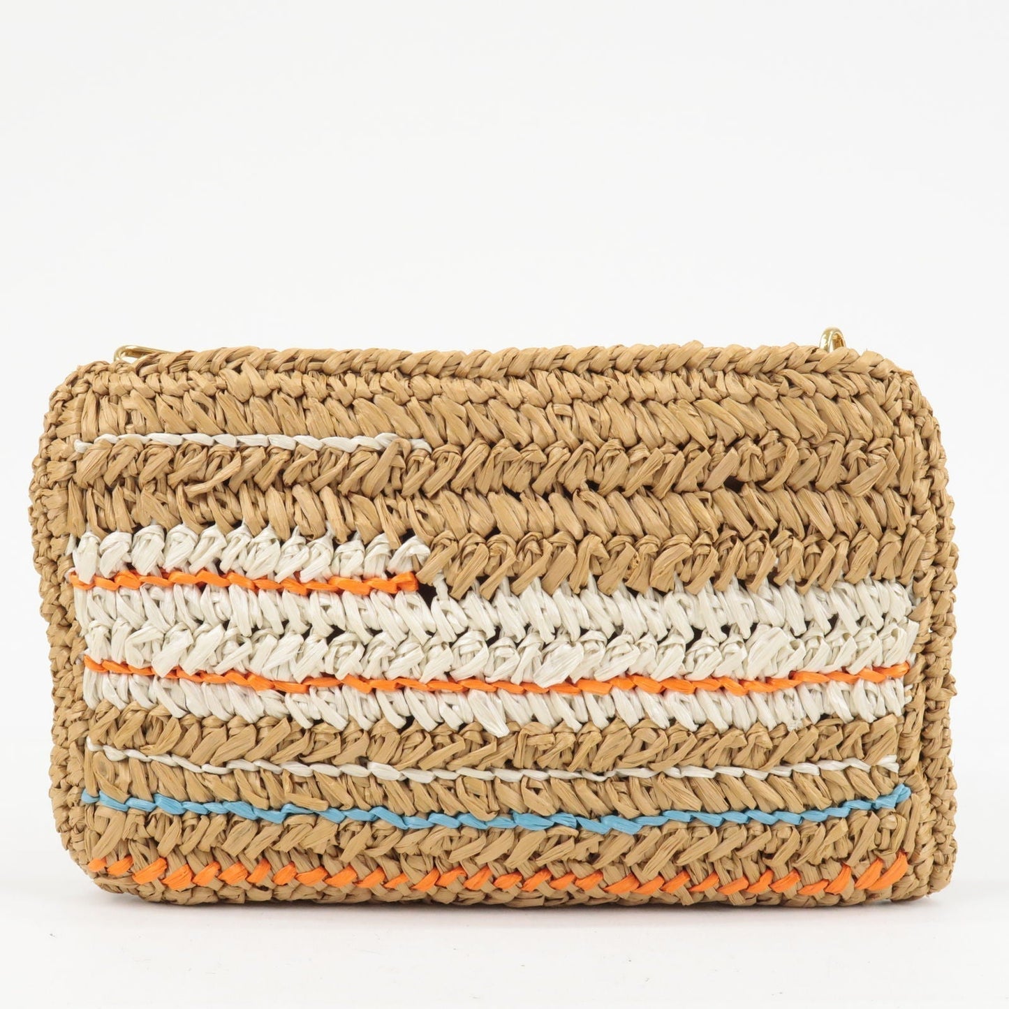 Prada Prada Raffia Tricot Leather Shoulder Bag Beige Orange