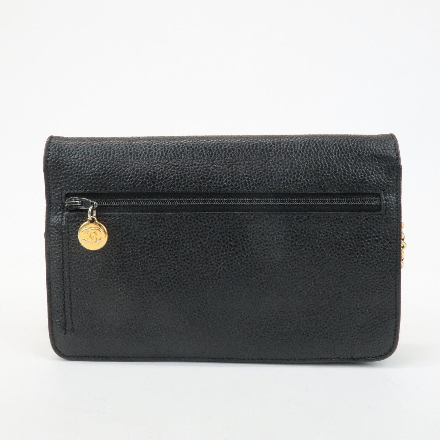 CHANEL COCO Mark Caviar Skin Chain Wallet WOC Black A13509