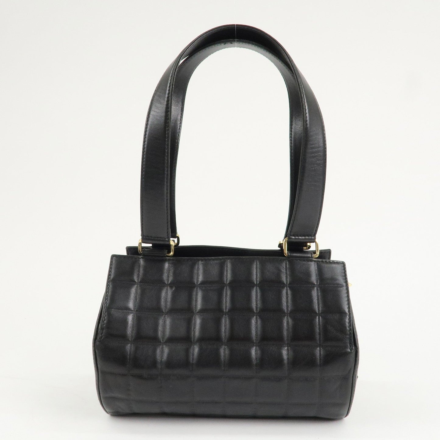 CHANEL Chocolate Bar Lamb Skin Mini Boston Bag Hand Bag Black