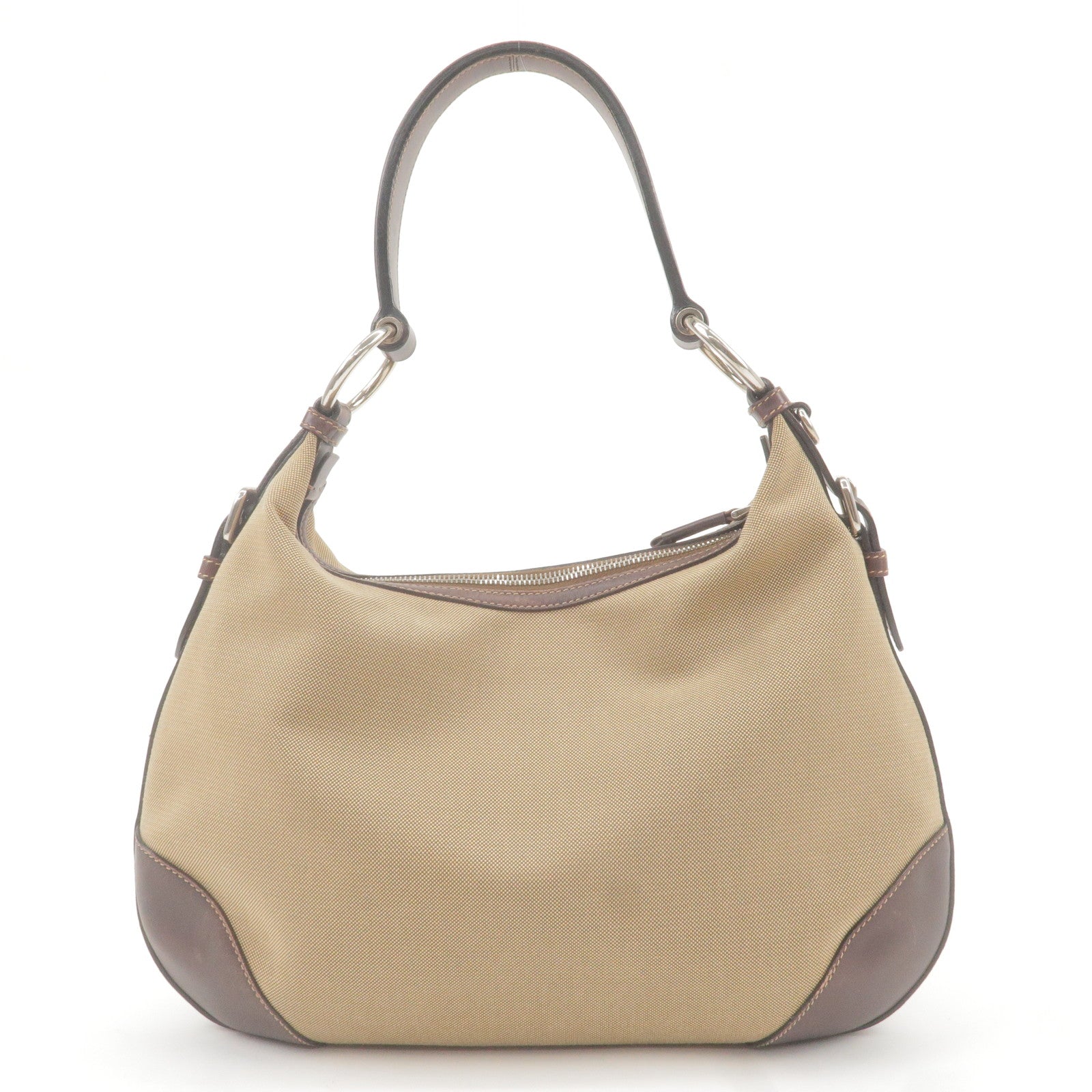 Prada Prada Logo Jacquard Leather Shoulder Bag Beige Brown Brown 36505 6