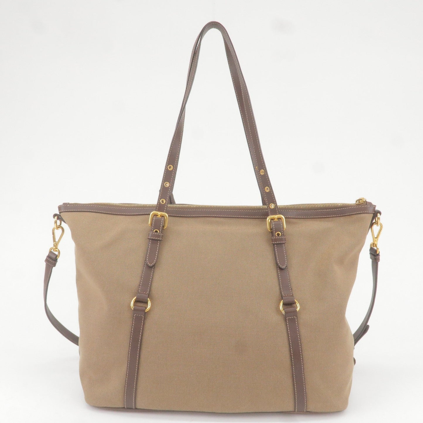 Prada Prada Logo Jacquard Leather 2Way Tote Bag Beige