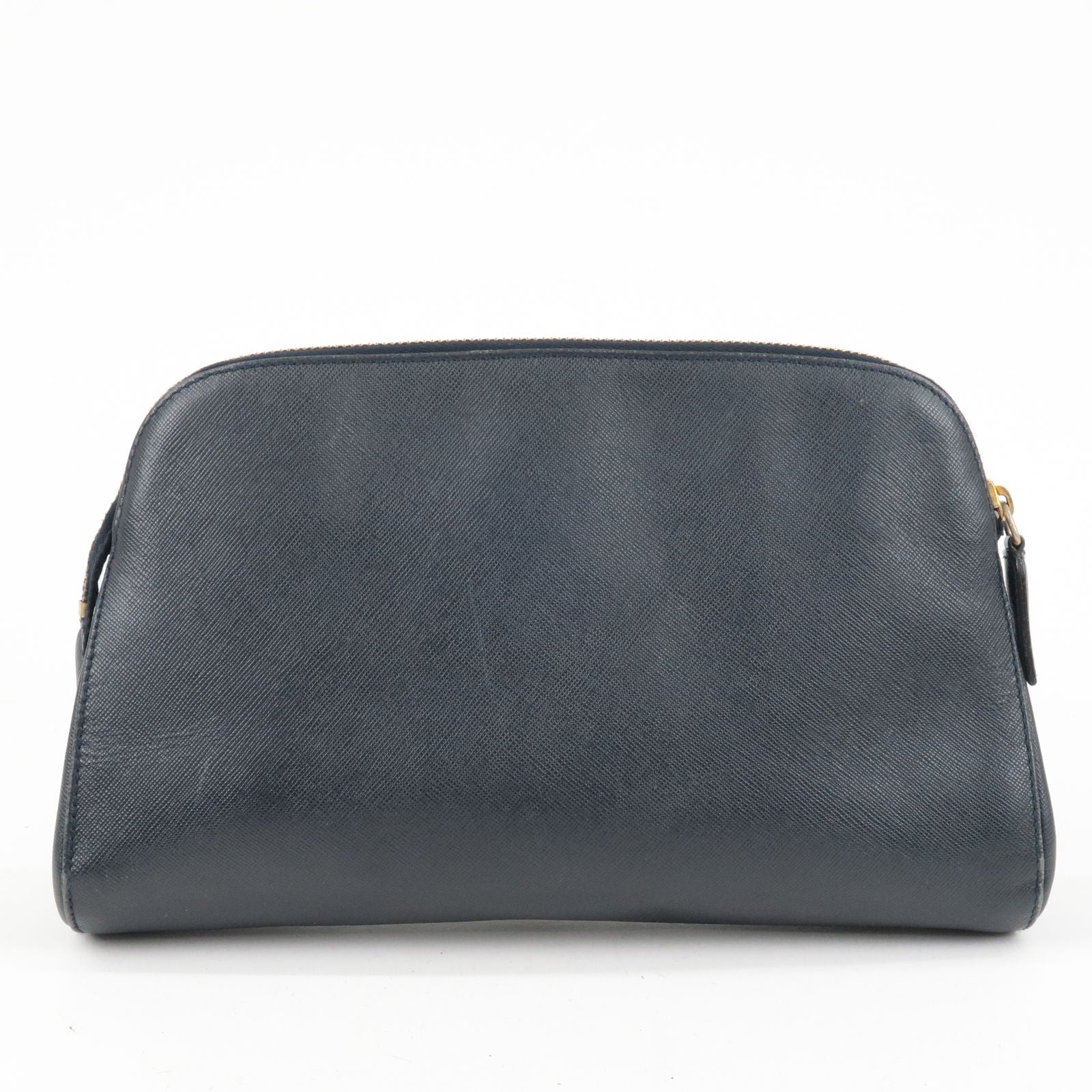 Prada Prada Logo Leather Clutch Bag Pouch Purse Navy