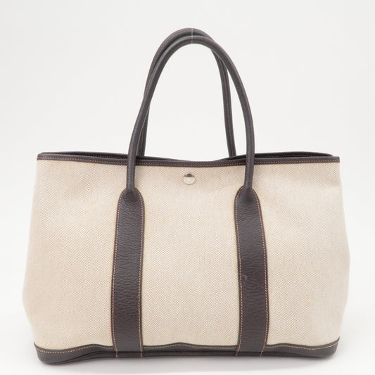 Hermes Luxury Garden Party Toile Ash Pm I Leather Beige Travel Bag
