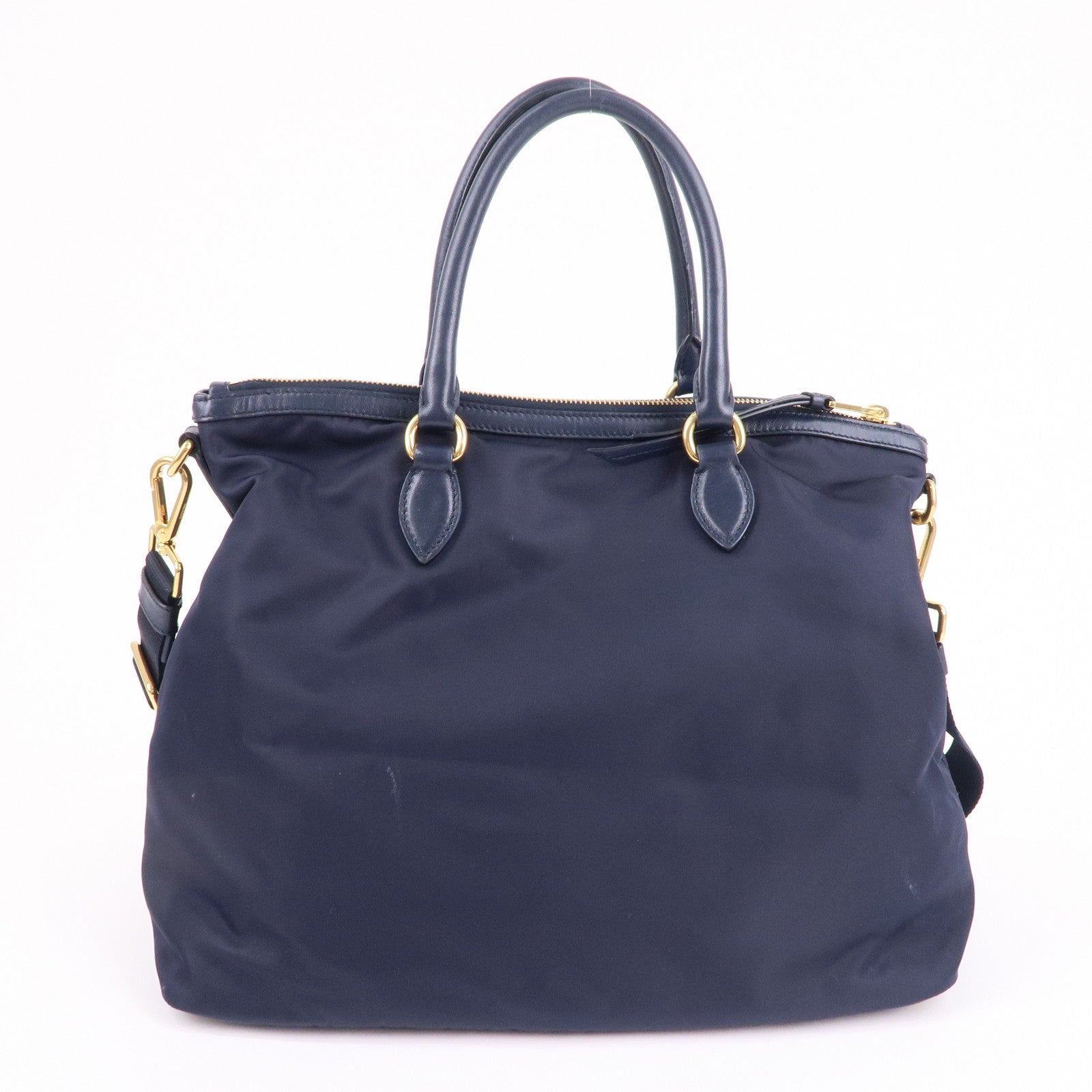Prada Prada Nylon Leaether Tote Bag Shoulder Bag Navy