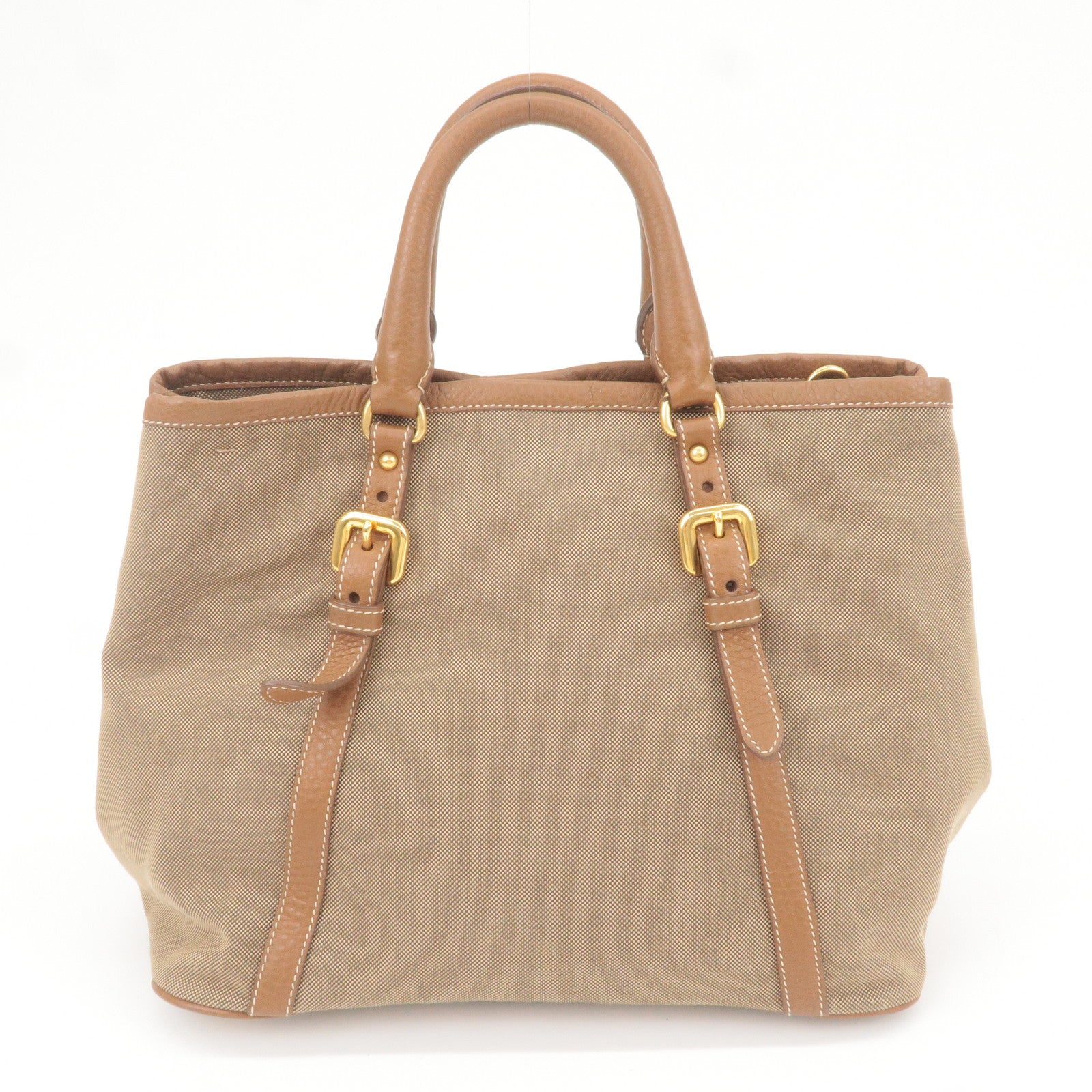 Prada Prada Logo Jacquard Leather 2Way Bag Brown Beige Travel Bag