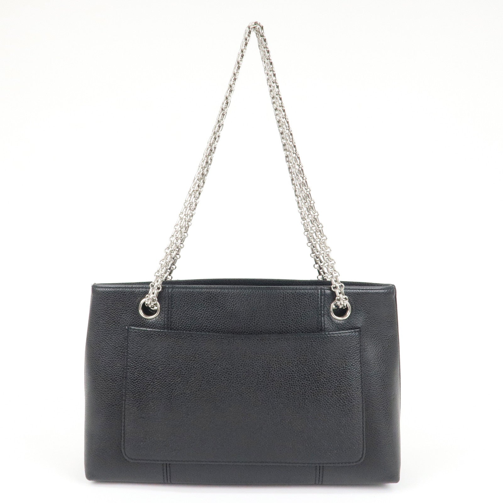 CHANEL Caviar Skin Chain Tote Bag Black Silver Hardware