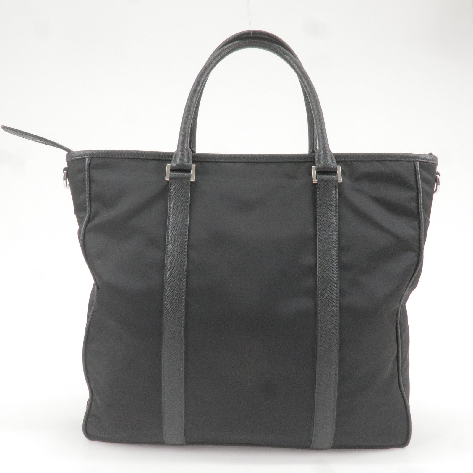 Prada Prada Logo Nylon Leather Tote Bag Nero Black