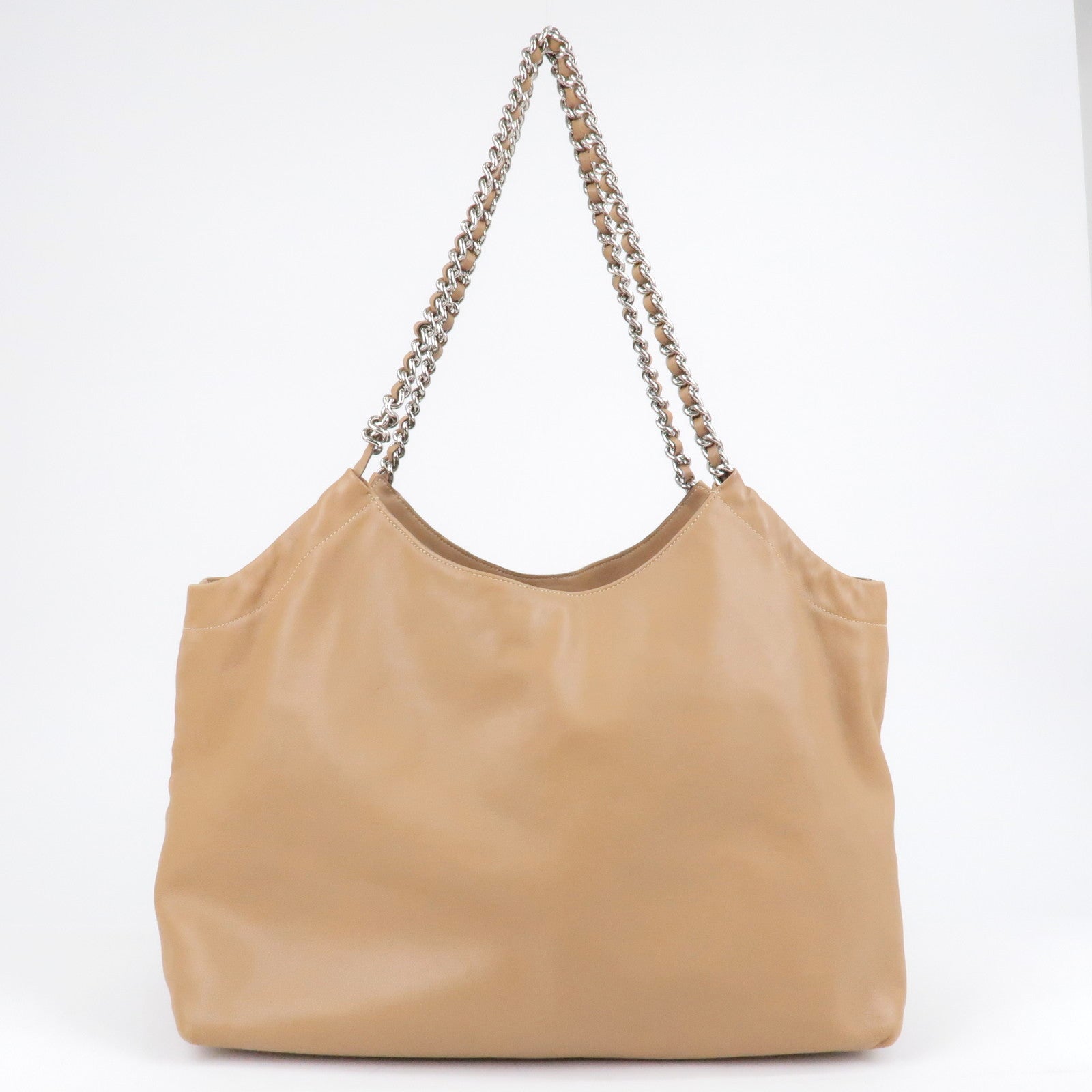 Prada Prada Logo Leather Chain Tote Bag Beige 35527