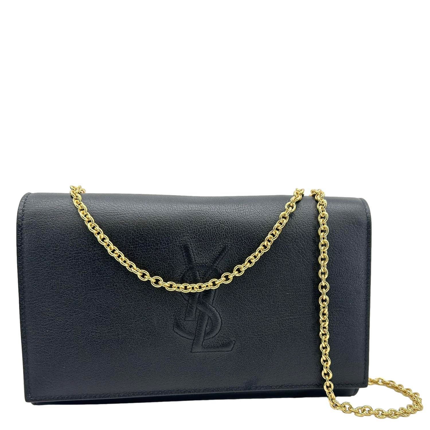 YSL Saint Laurent Yves Belle De Jour Crossbody Bag Leather Black Chain
