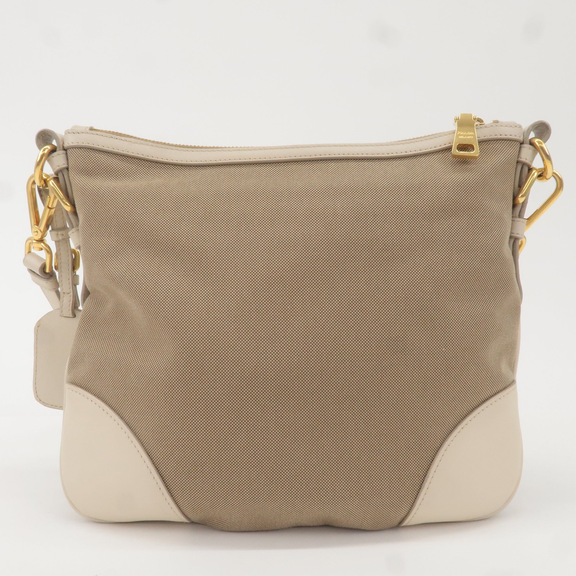 Prada Prada Logo Jacquard Canvas Leather Shoulder Bag Beige