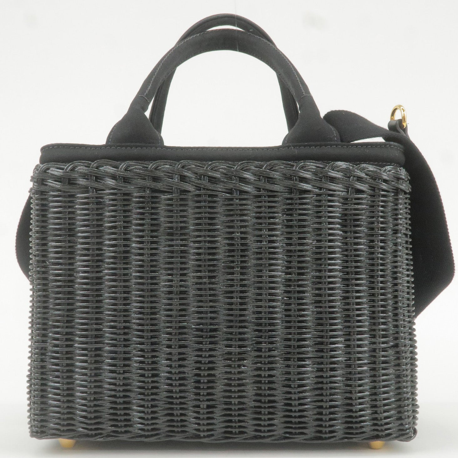 Prada 2Way Bag Hand Bag Canvas Wicker Black Travel Bag 1Bg835 35934 18