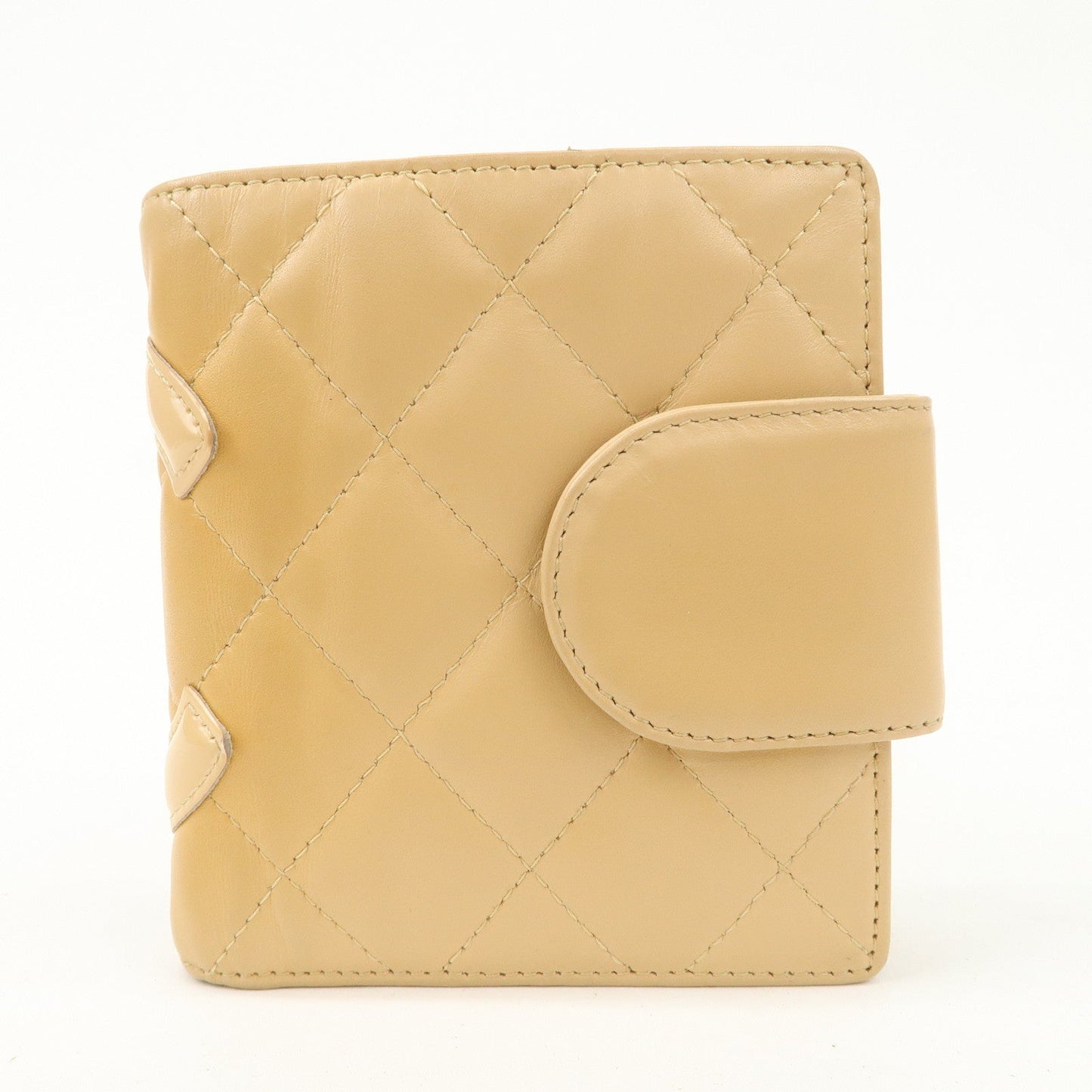 CHANEL Cambon Line Patent Leather Bi-fold Wallet Beige A26720
