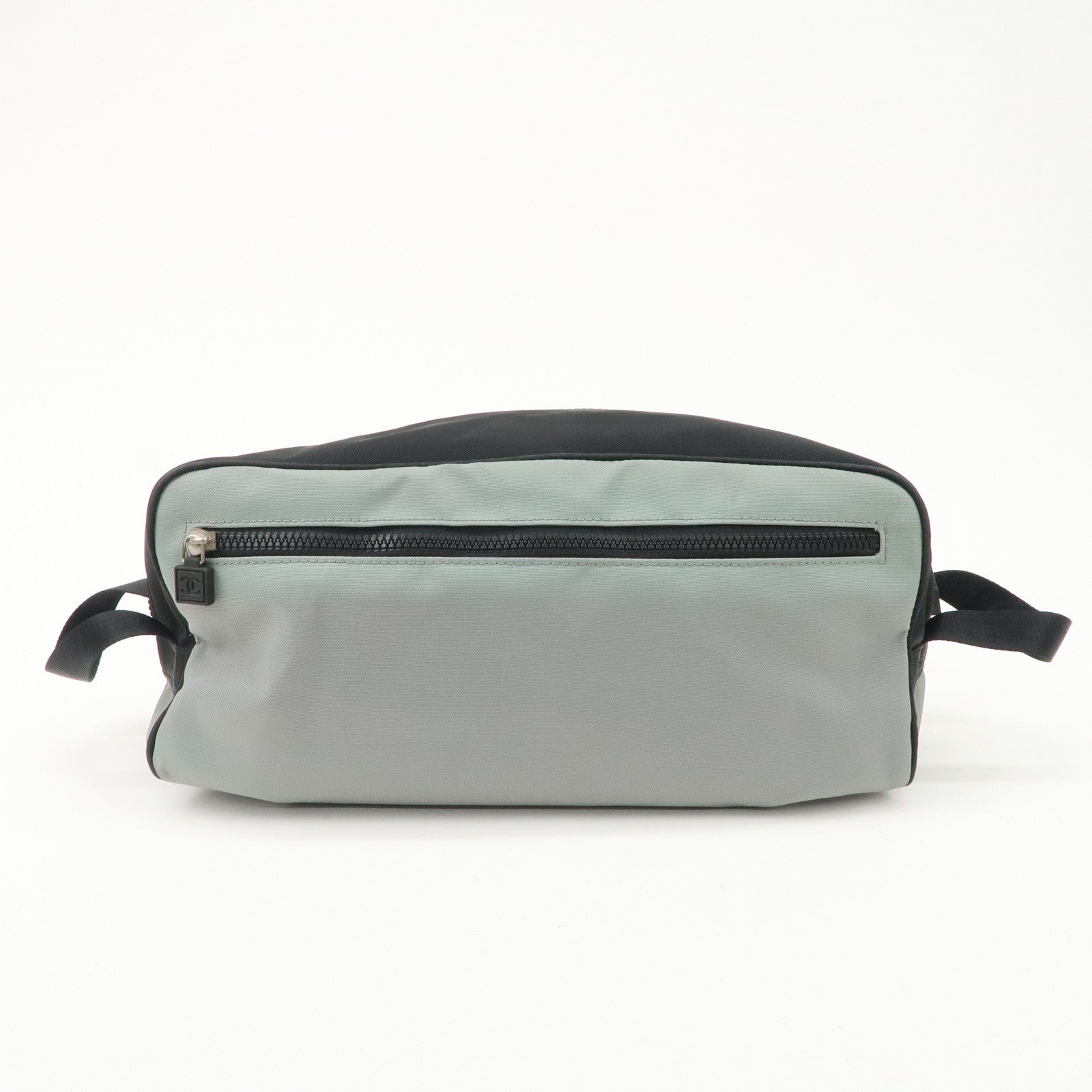 CHANEL Sportsline Nylon Canvas Shoes Bag Hand Bag Black Gray