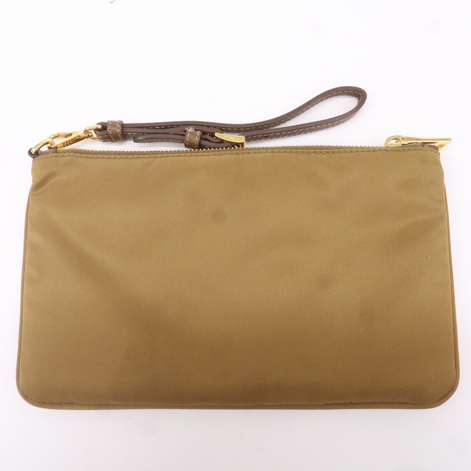 Prada Prada Logo Nylon Leather Clutch Bag Pouch Brown