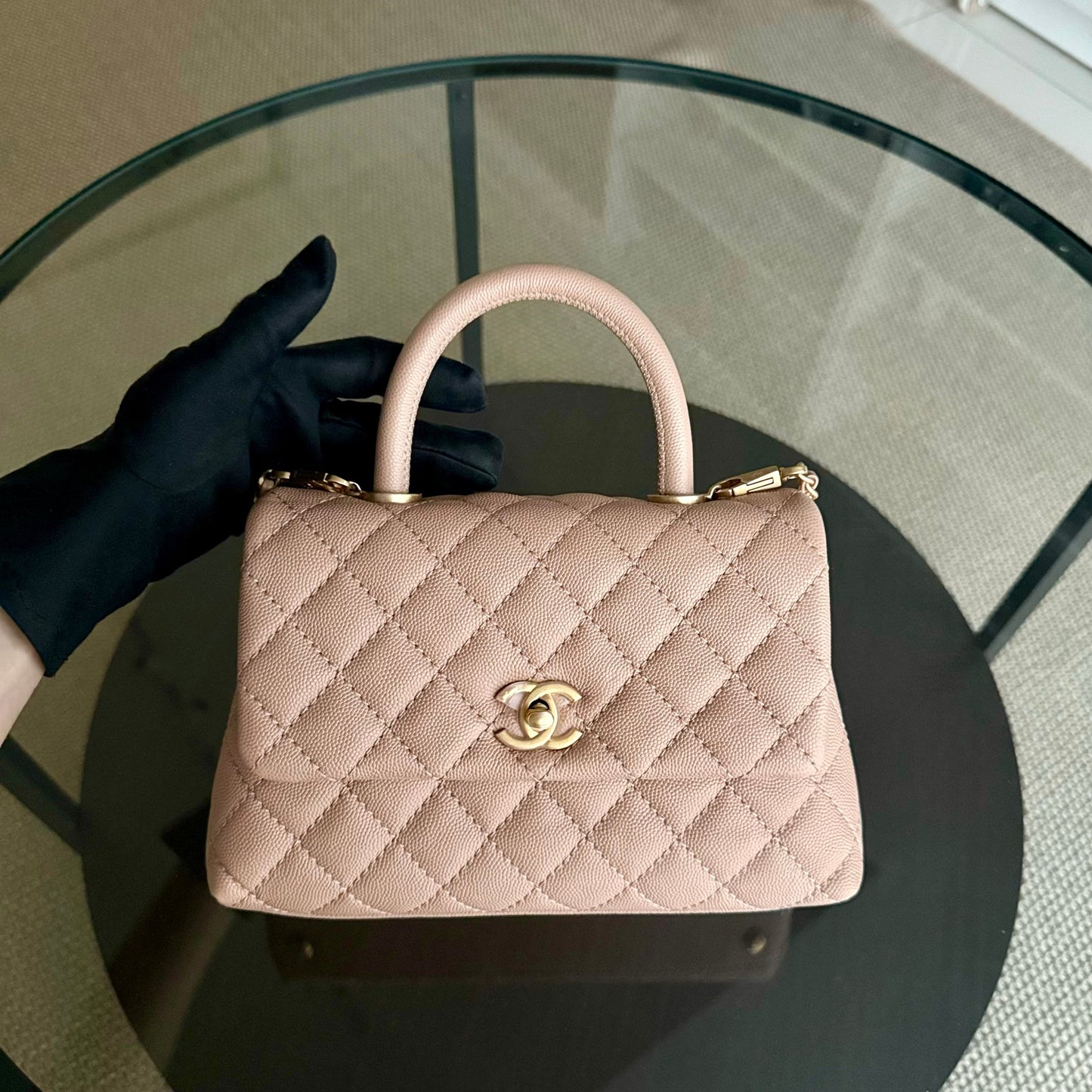 Chanel Coco Handle Small - Caviar Quilted Nude Light Beige Gold Hardware Series 25