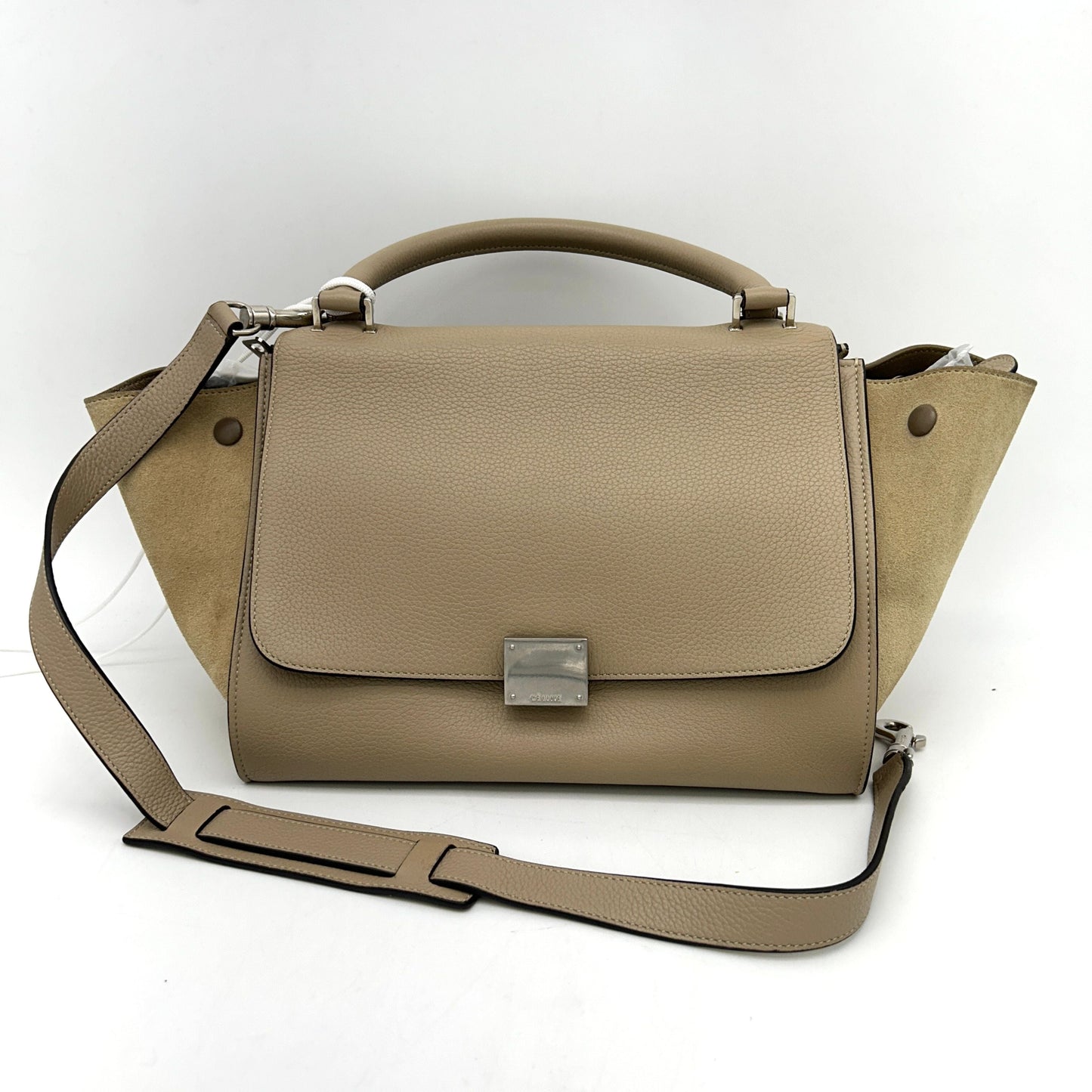 Luxury Drummed Calfskin Trapeze Dune Handbag Suede Small Travel Bag