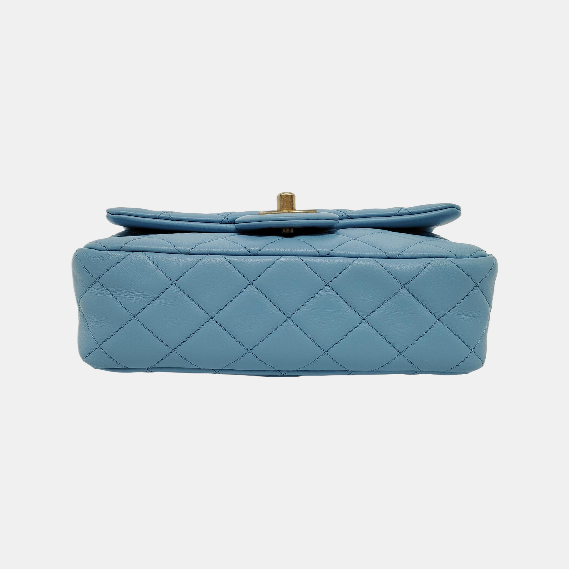 Chanel Classic Flap Baby Lambskin Pearl Crush Blue Gold Mini Bag