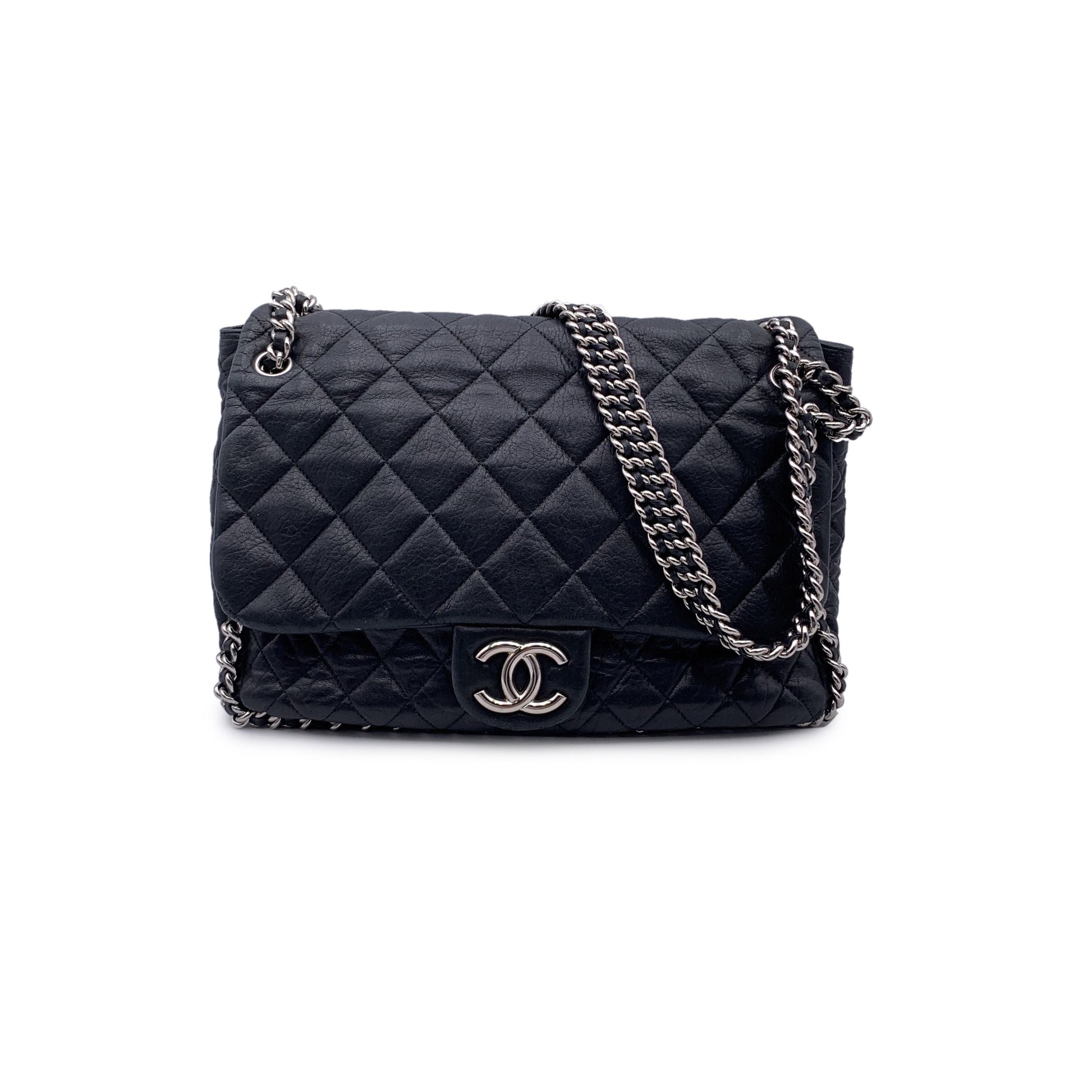 Chanel Black Quilted Lambskin Chain Around Maxi Shoulder Bag