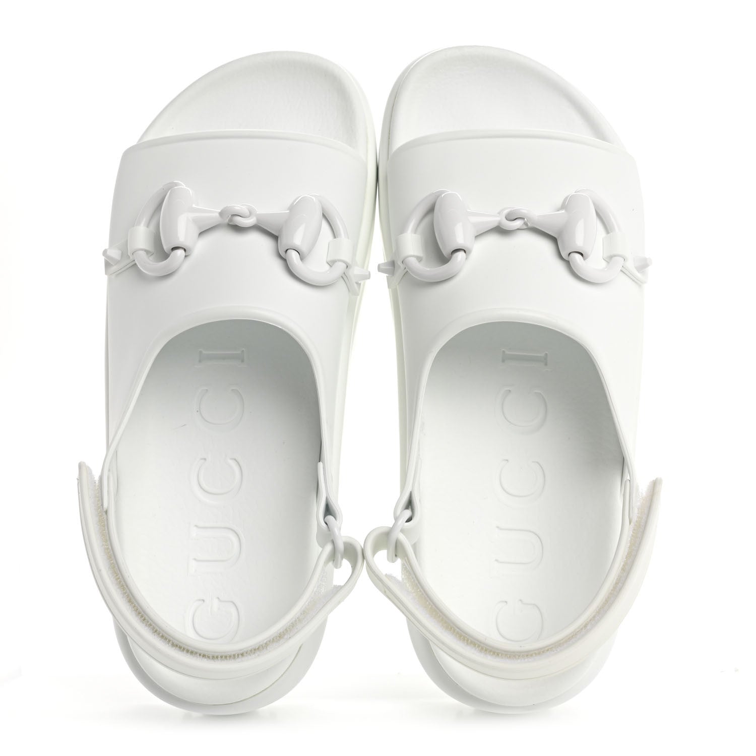 Gucci Soft Rubber Horsebit Touch Womens Strapped Sandals 38 Great White