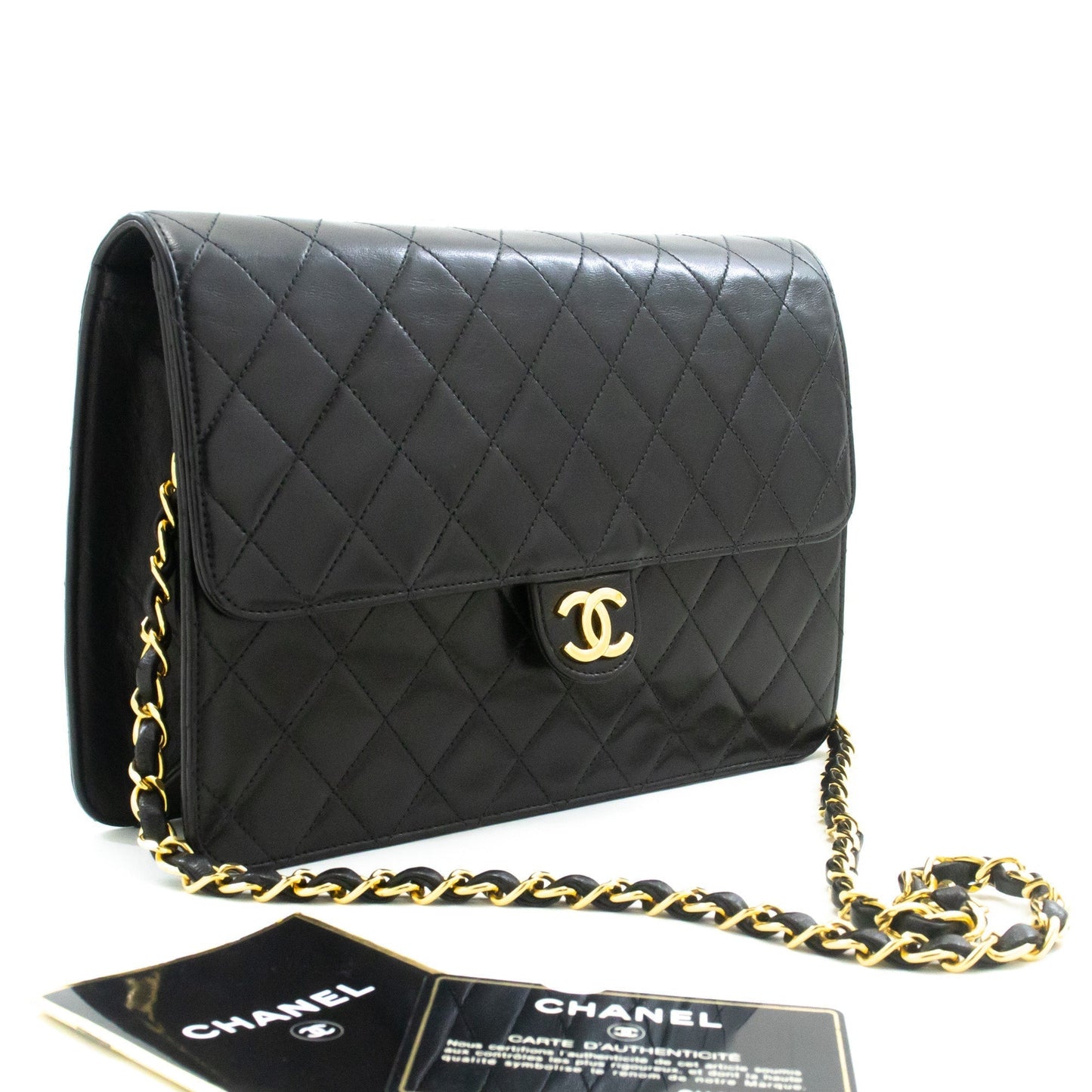 Chanel Chain Shoulder Bag Clutch Black Quilted New Lambskin Purse
