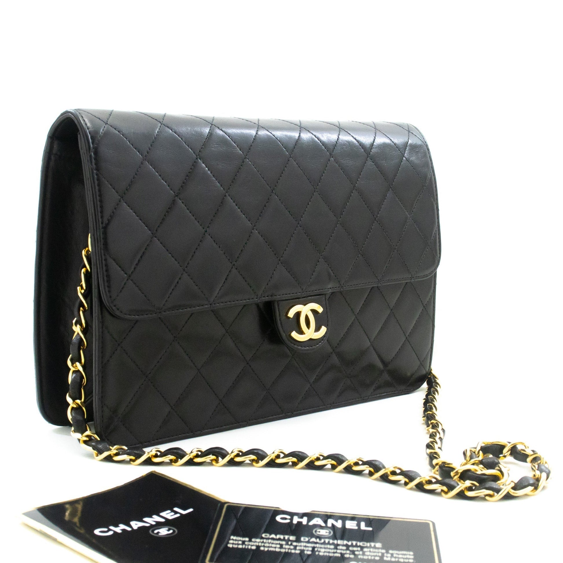 Chanel Chain Shoulder Bag Clutch Black Quilted New Lambskin Purse