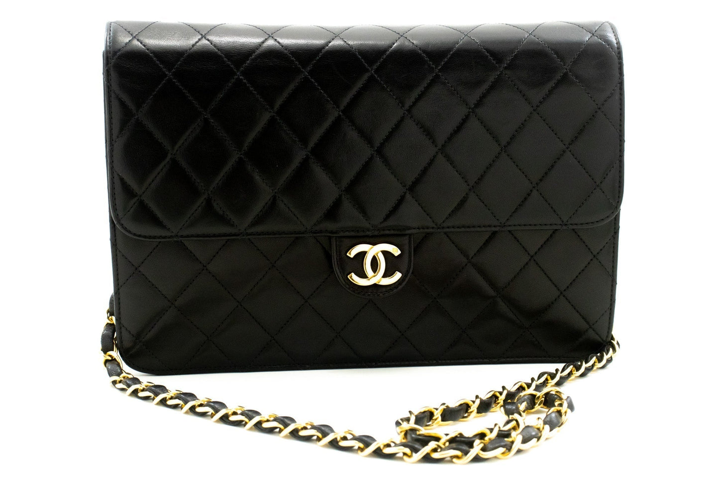 Chanel Chain Shoulder Bag Clutch Black Quilted New Lambskin Purse