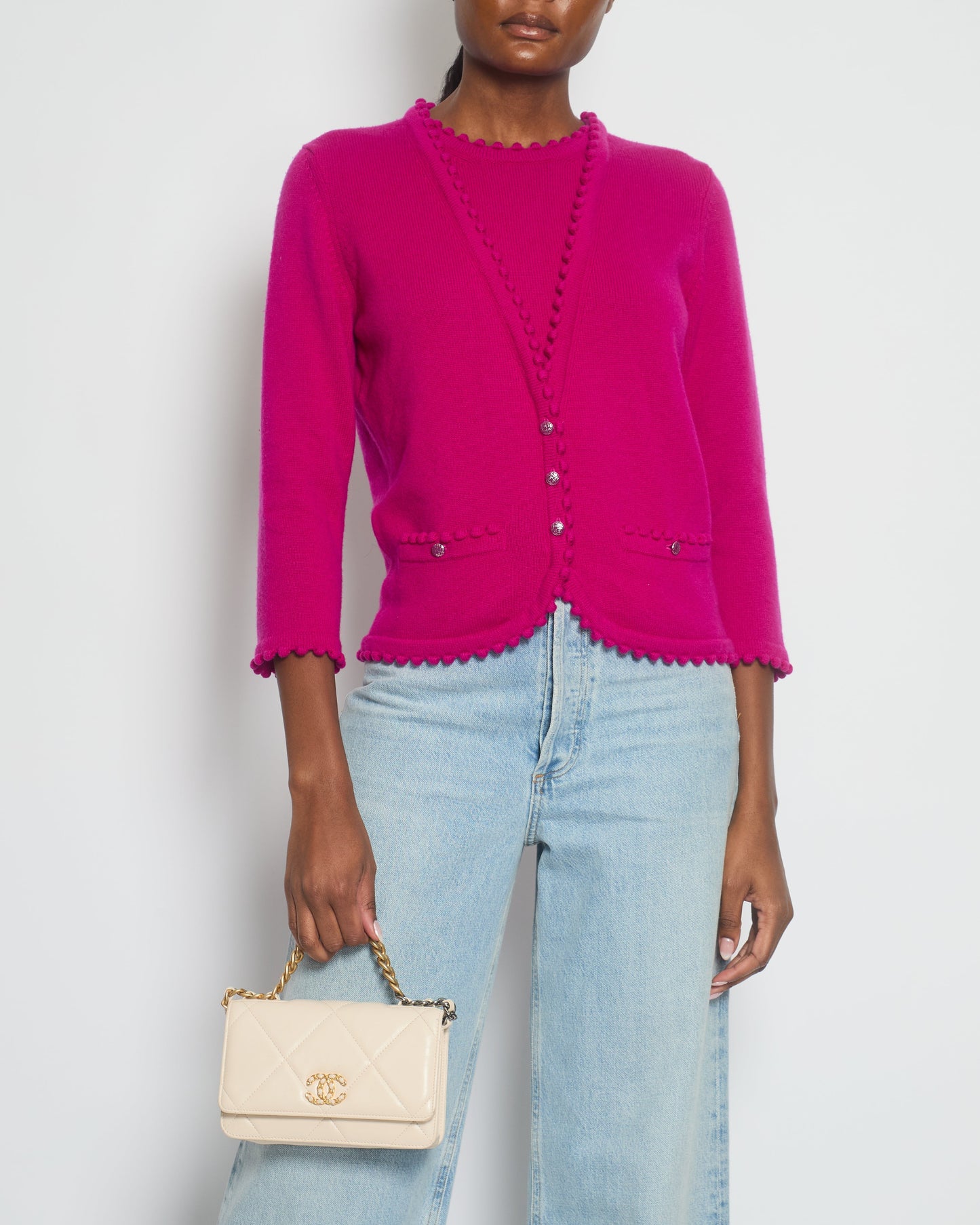 Chanel Fuchsia Long Sleeve Cardigan With Button And Pocket Detail Size Fr 40 Uk 12) Bag