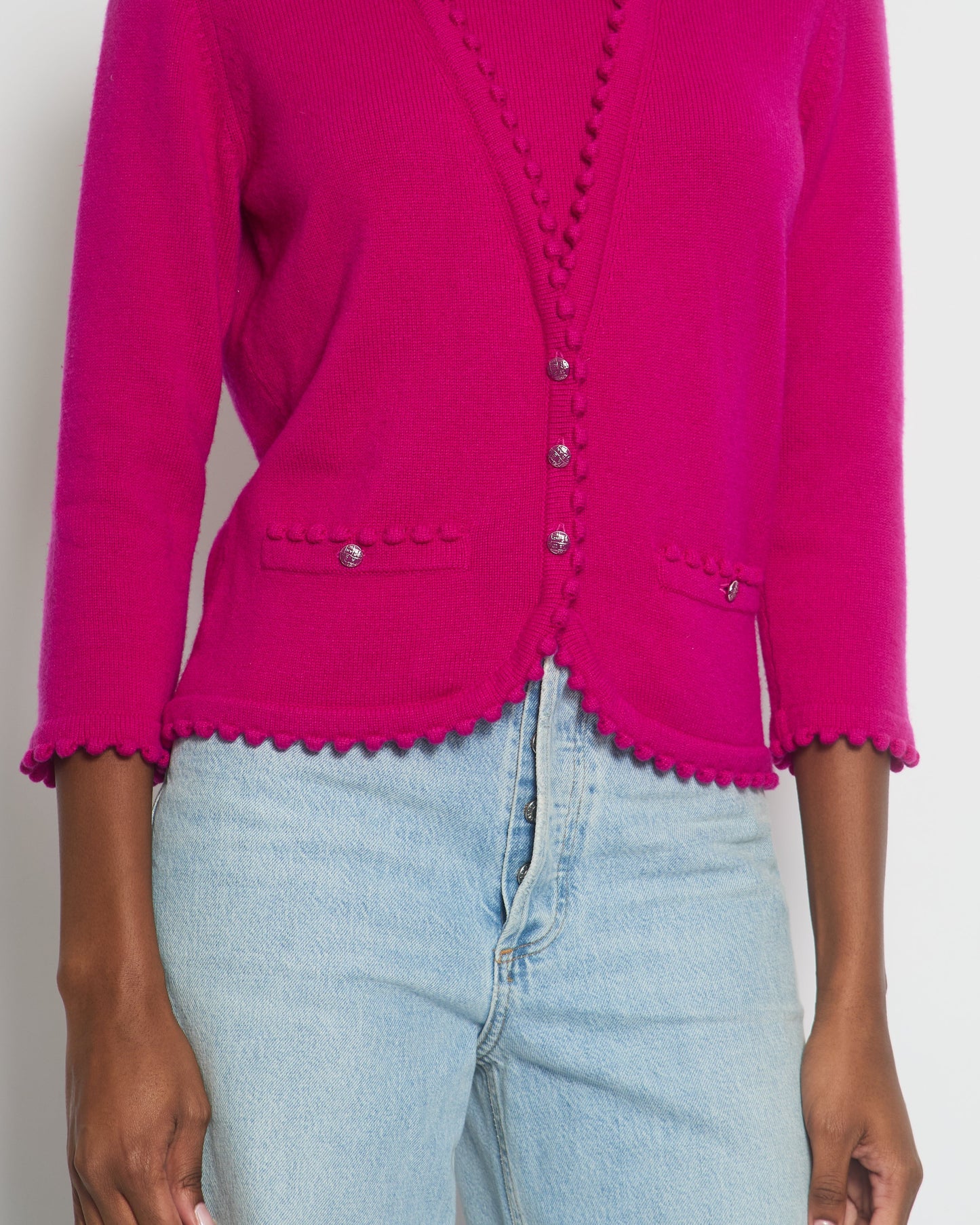 Chanel Fuchsia Long Sleeve Cardigan With Button And Pocket Detail Size Fr 40 Uk 12) Bag