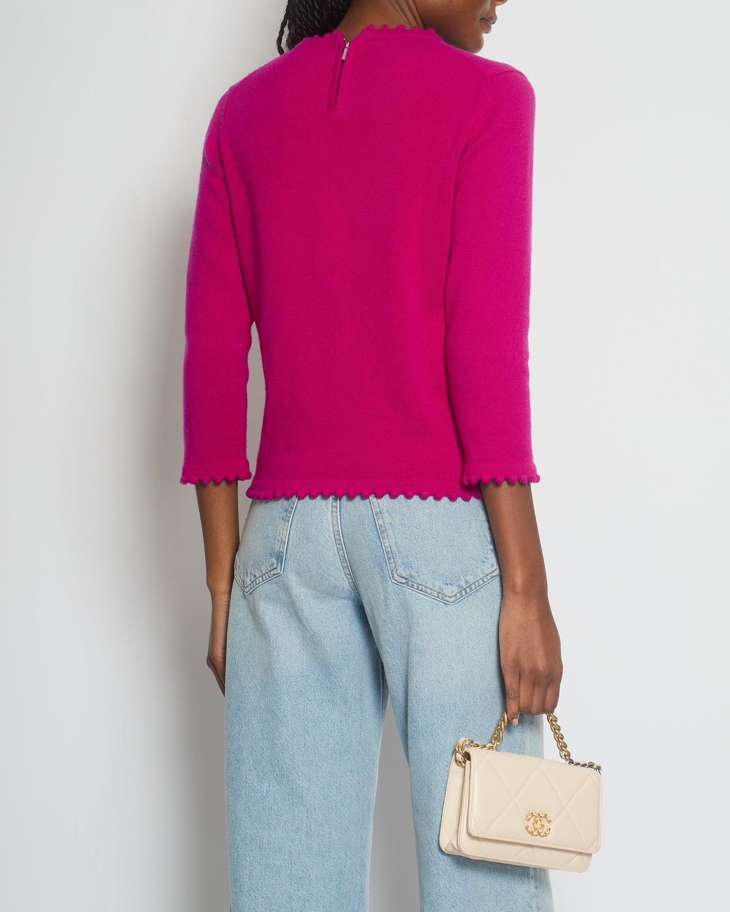 Chanel Fuchsia Long Sleeve Cardigan with Button and Pocket Detail Size Fr 40 Uk 12) Handbag