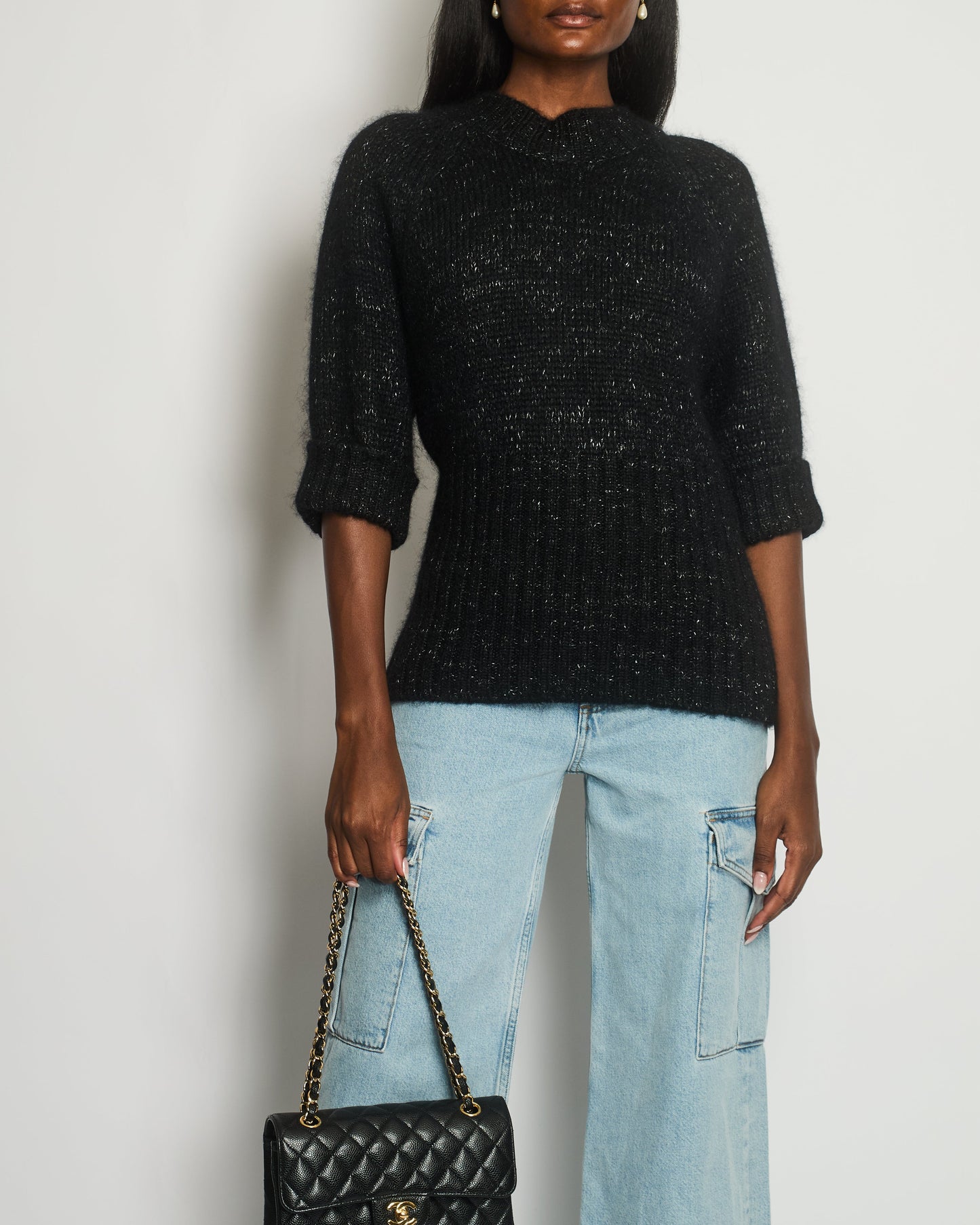 Chanel Black Quarter Sleeve Cashmere Jumper Size Fr 40 (Uk 12) Bag