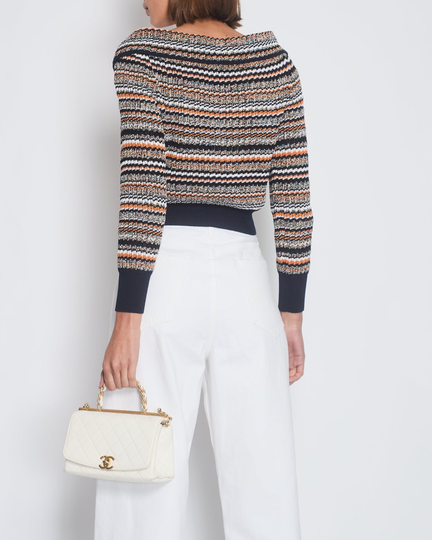 Chanel Orange, White & Navy Tweed Zip Up Cardigan Fr 36 (Uk 8) Bag