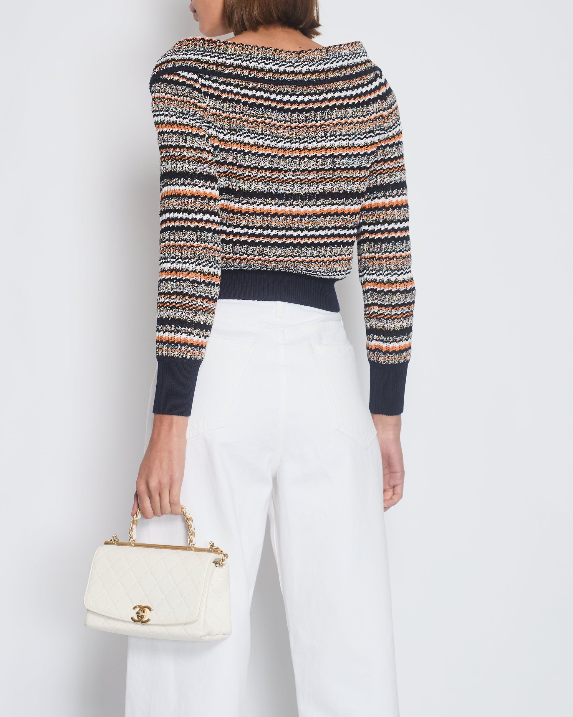 Chanel Orange, White & Navy Tweed Zip Up Cardigan Fr 36 (Uk 8) Bag