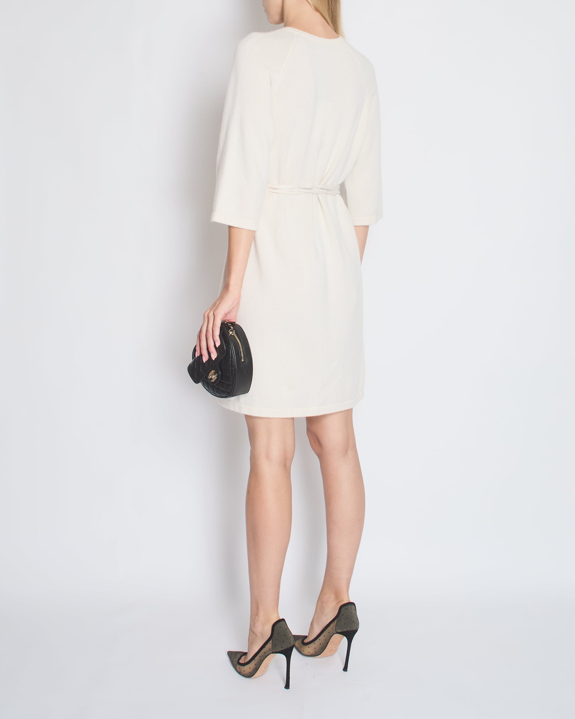 Chanel Cream Long Line Round Neck Cardigan With Belt And Pocket Detail Size Fr 46 (Uk 18) Bag