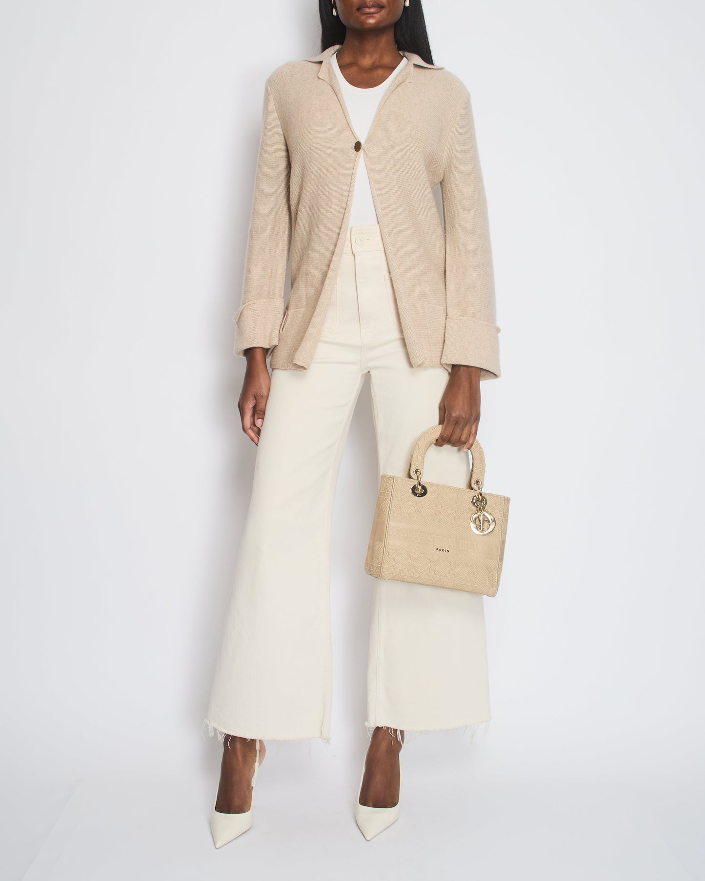 Chanel 99/A Beige Cashmere Long Sleeve Cardigan Size Fr 40 (Uk 12) Bag