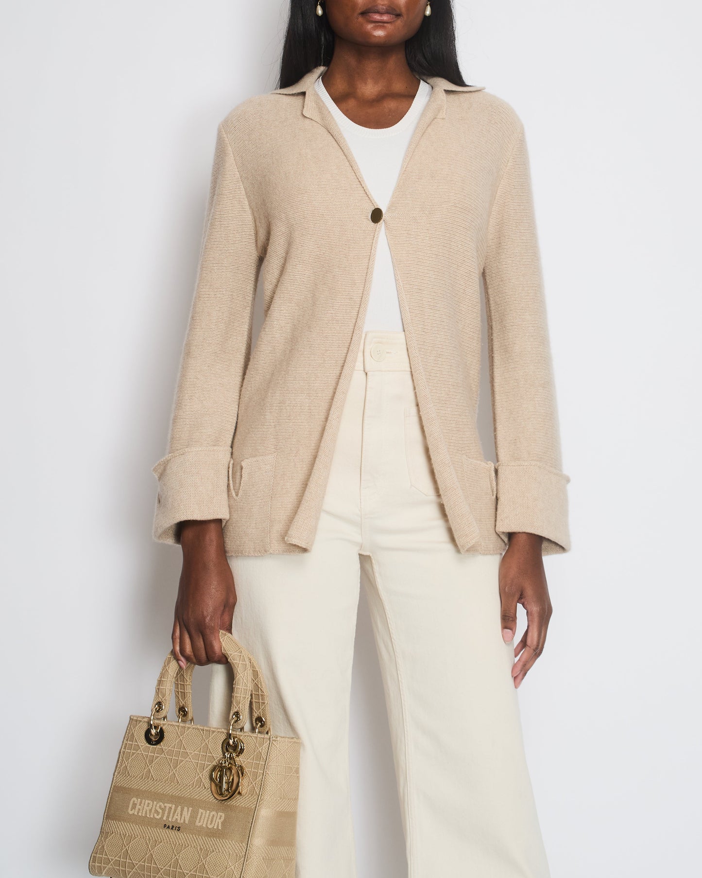 Chanel 99/A Beige Cashmere Long Sleeve Cardigan Size Fr 40 (Uk 12) Bag