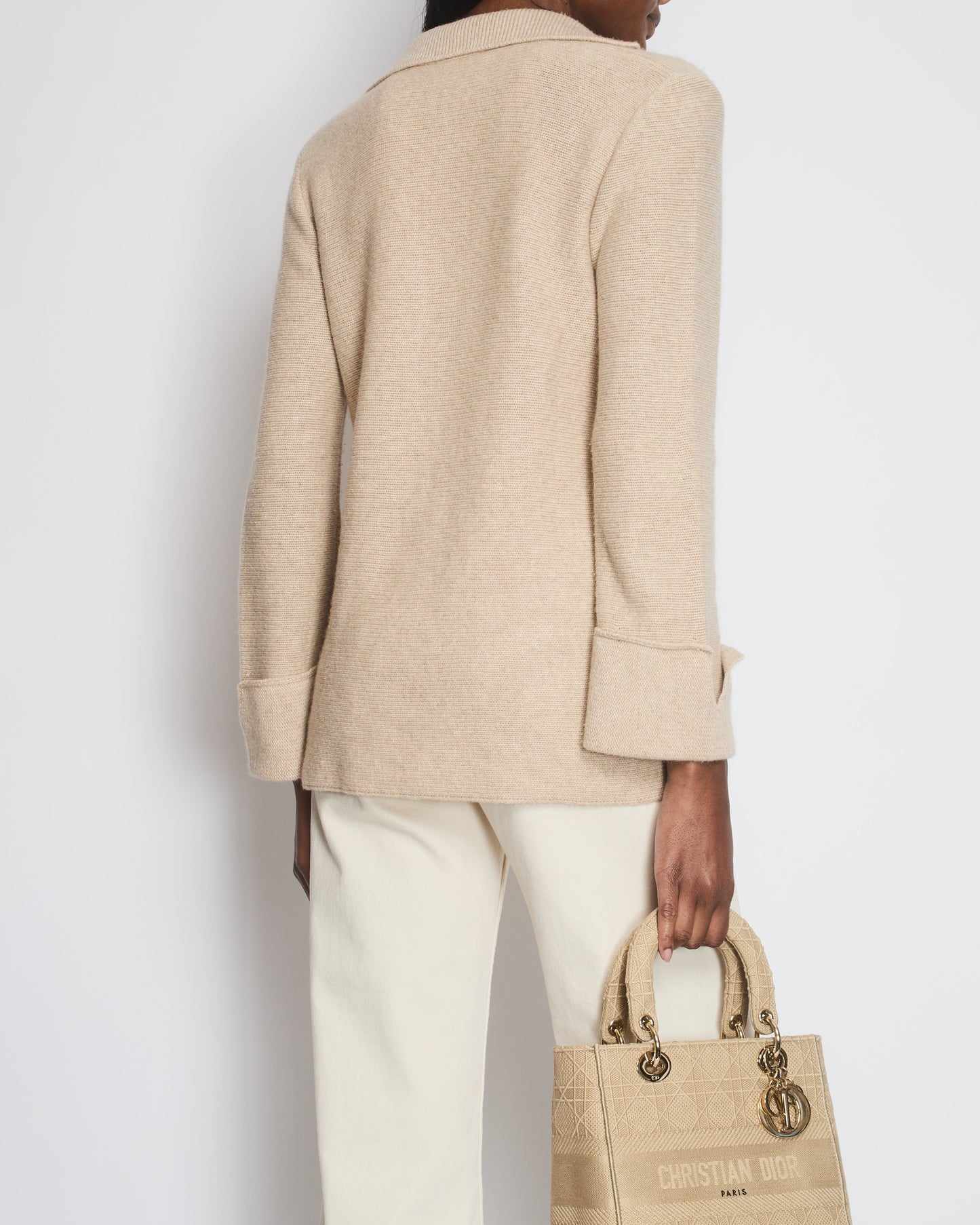 Chanel 99/A Beige Cashmere Long Sleeve Cardigan Size Fr 40 (Uk 12) Bag