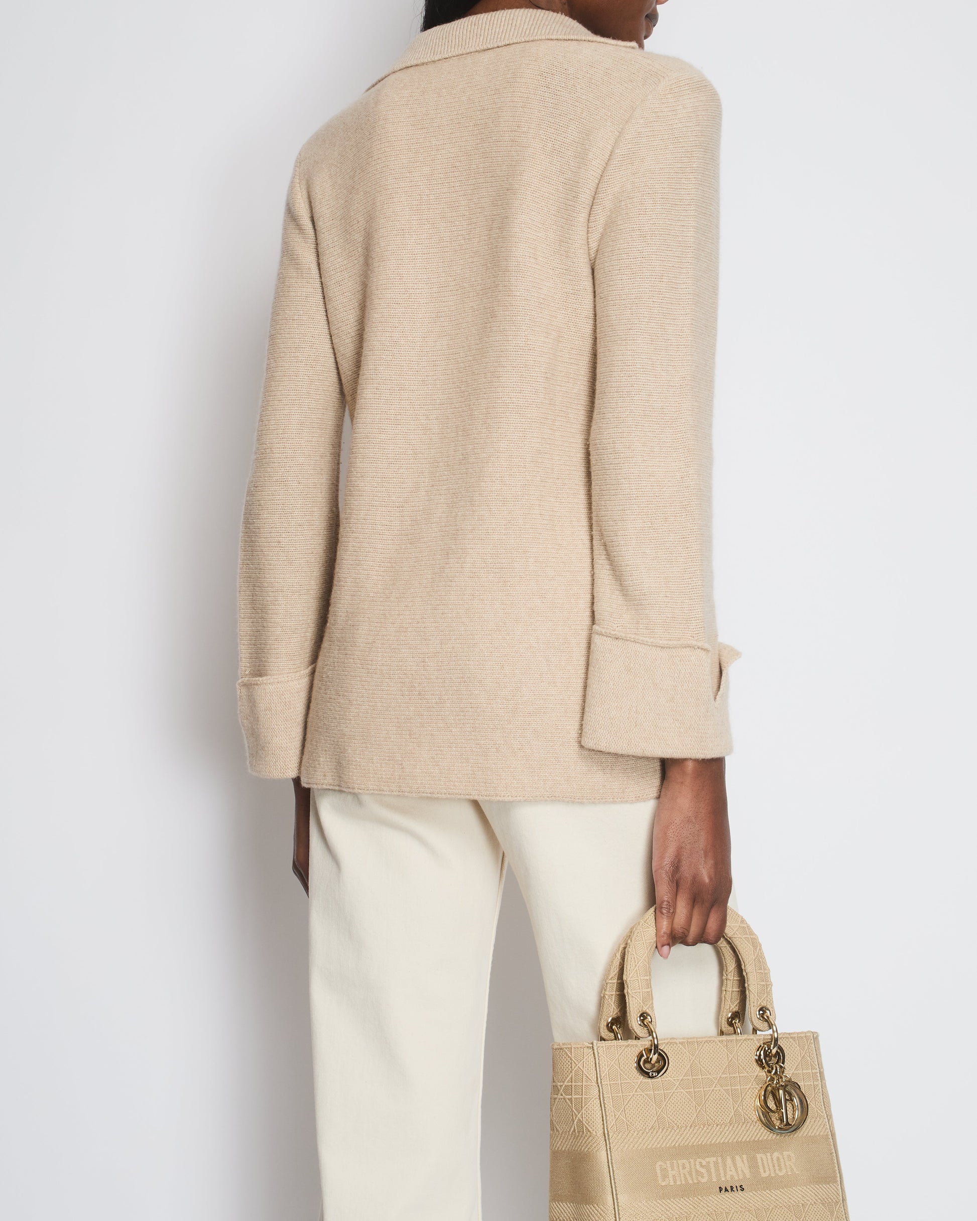 Chanel 99/A Beige Cashmere Long Sleeve Cardigan Size Fr 40 (Uk 12) Bag