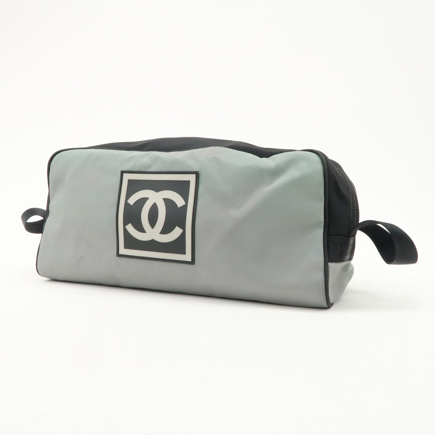 CHANEL Sportsline Nylon Canvas Shoes Bag Hand Bag Black Gray