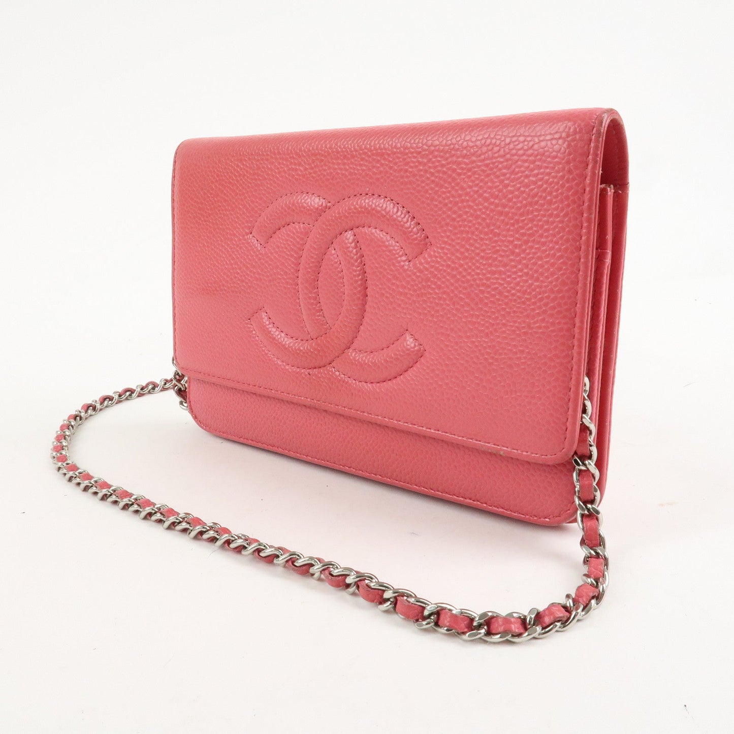 CHANEL COCO Mark Caviar Skin Chain Wallet WOC A48654 Pink