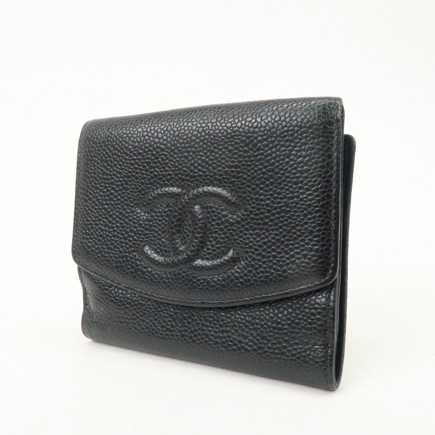 CHANEL COCO Mark Caviar Skin Double Hook Wallet Black A13496